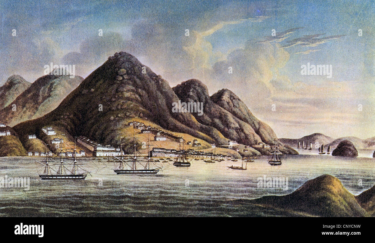 HONG KONG British East India Schiffe in den Straßen um 1800 Stockfoto