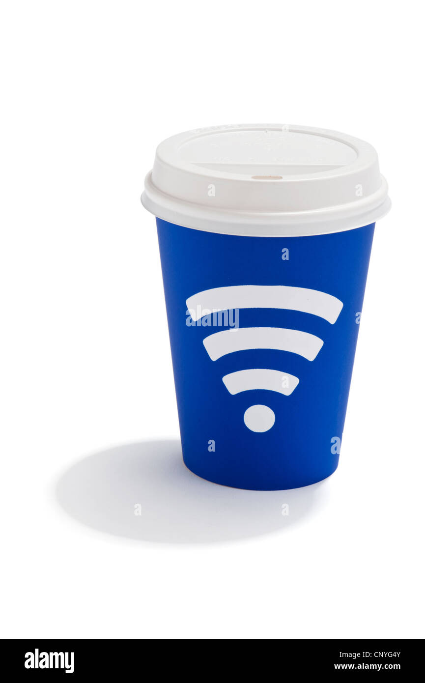 Ein Getränk zum Mitnehmen-Tasse mit einem Wi-Fi-Signal-Symbol drauf Stockfoto