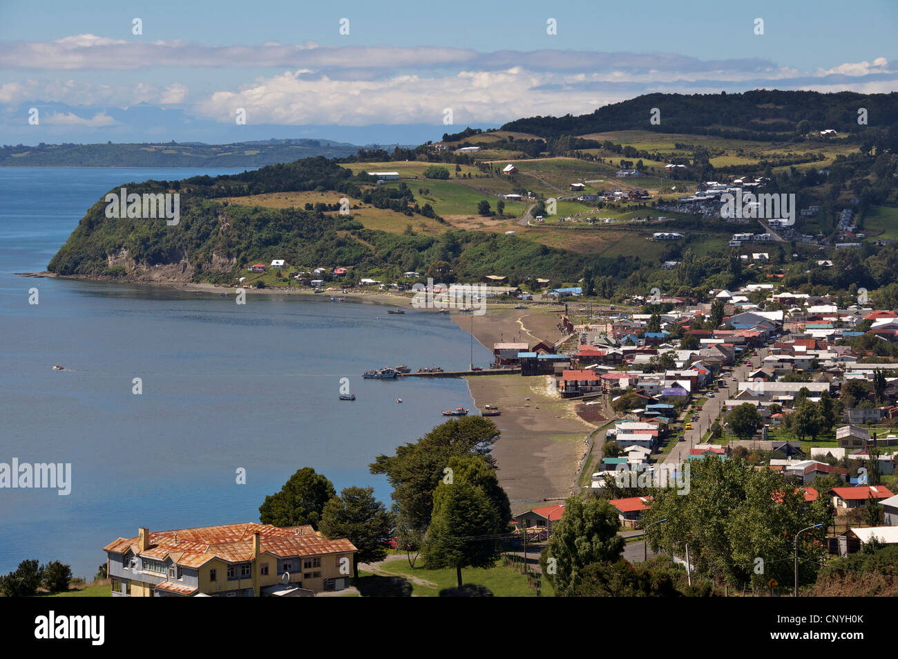 Vogelauge Ansicht von Achao Isla Quinchao Chiloe Chile Stockfoto