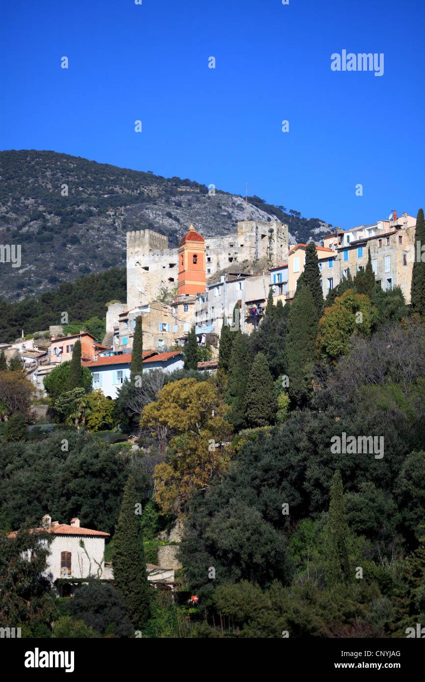 Das mittelalterliche thront Dorf von Roquebrune Stockfoto
