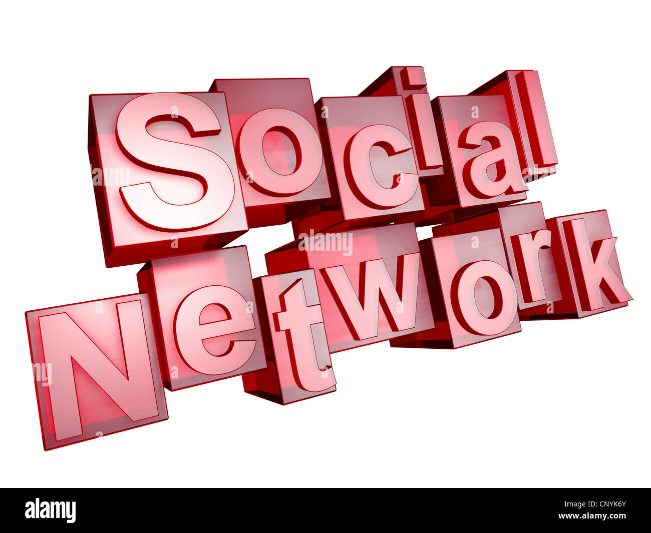 Das Wort "Social Network" in 3D Buchstaben auf weißem Hintergrund Stockfoto