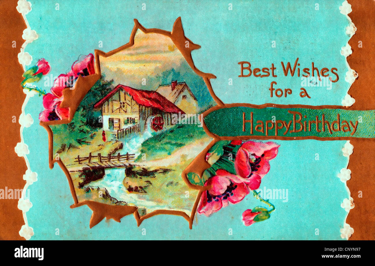 Best wishes happy birthday vintage Fotos und Bildmaterial in hoher