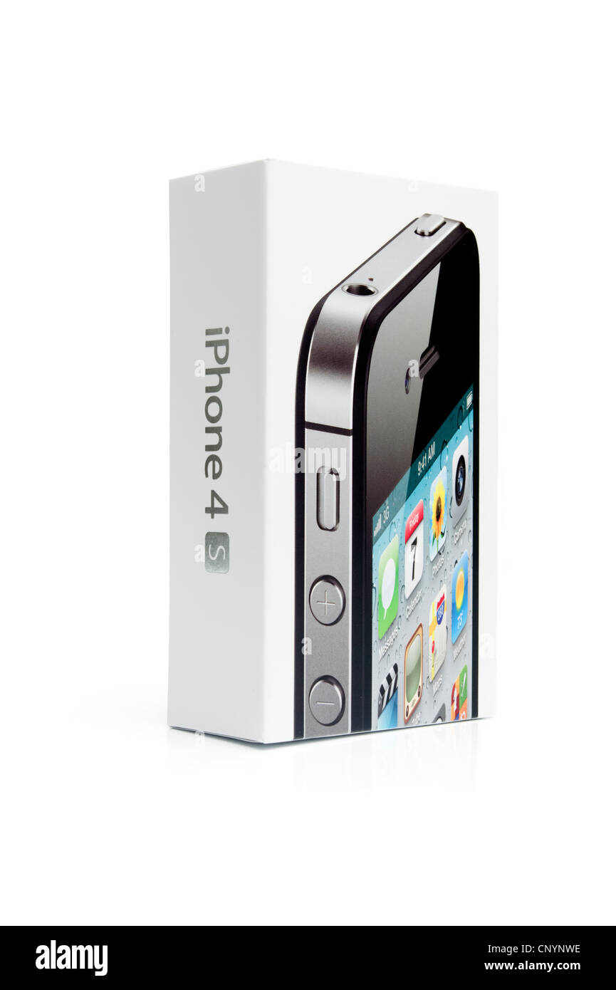 Apple iPhone 4 s-Box isoliert auf weißem Hintergrund Stockfoto