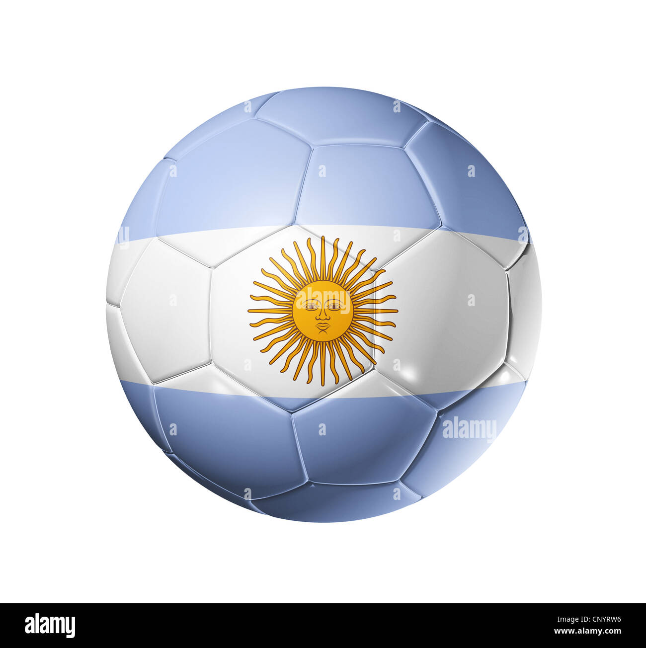 3D Fußball mit Argentinien Team Flagge, Fußball-WM 2010. isoliert auf weiss mit Beschneidungspfad Stockfoto