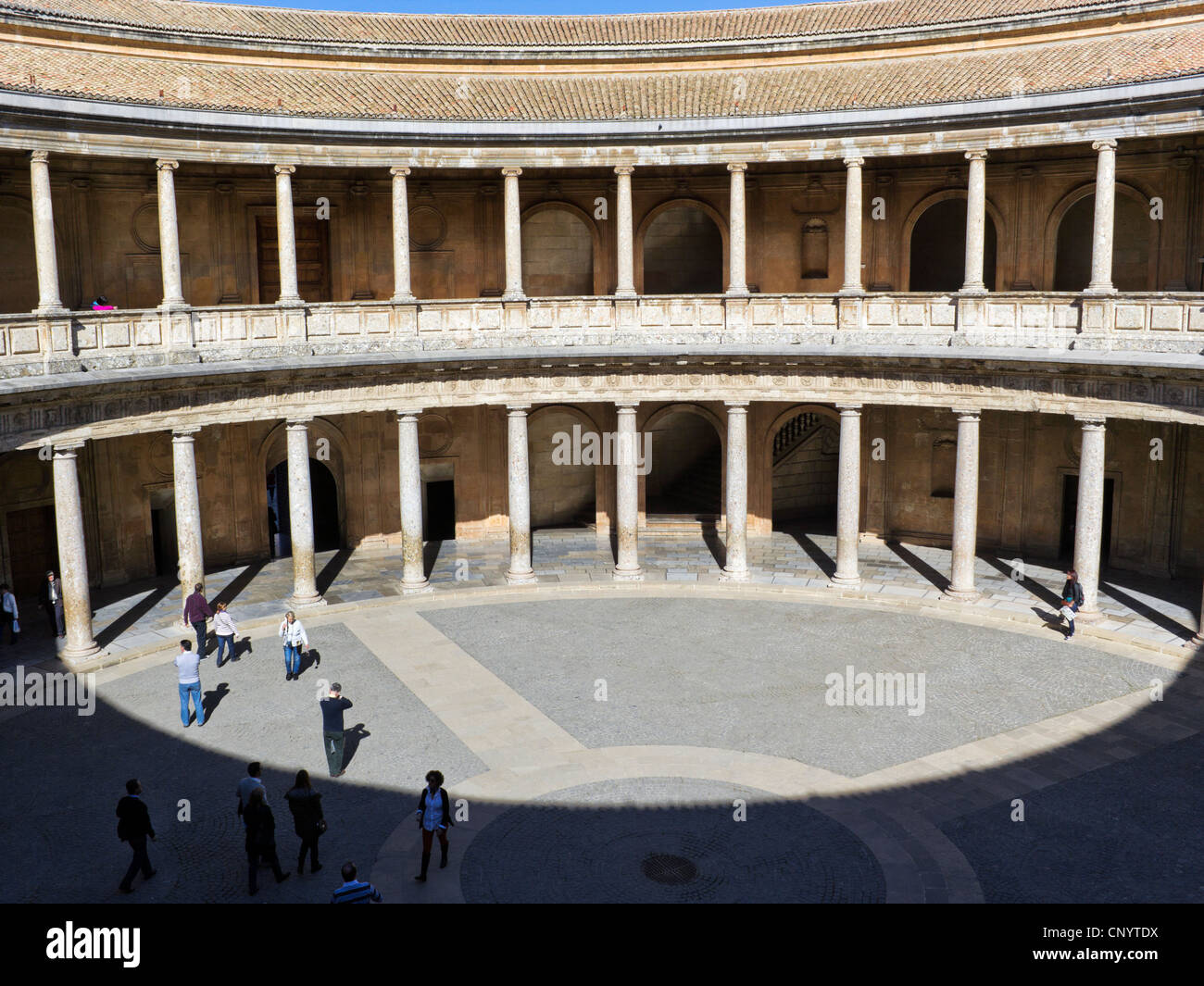 Die kreisförmigen Terrasse des Palast von Charles V neben der Alhambra, Granada, Spanien. Stockfoto