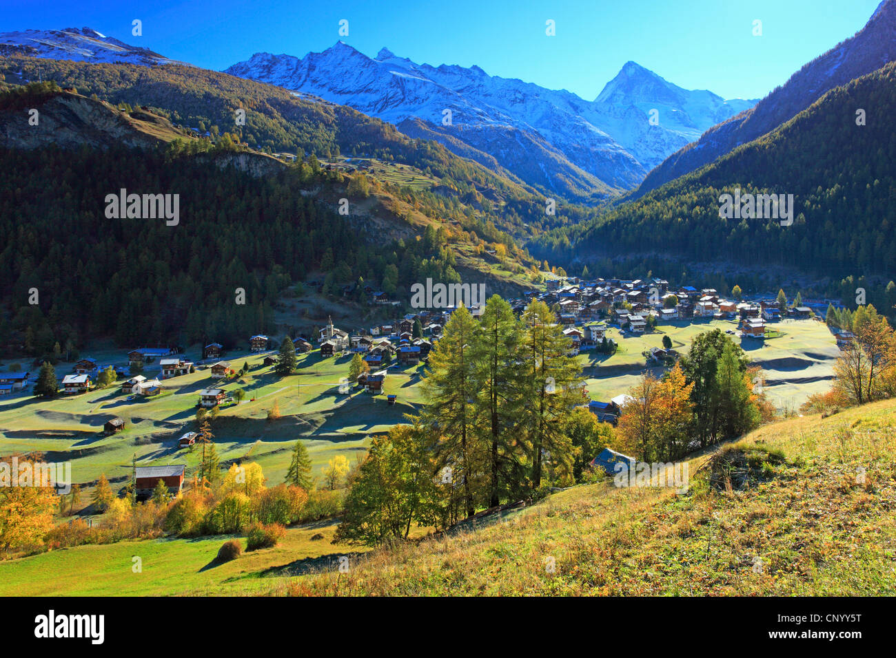 Berg Dorf Les Haud Res, Schweiz, Wallis Stockfoto