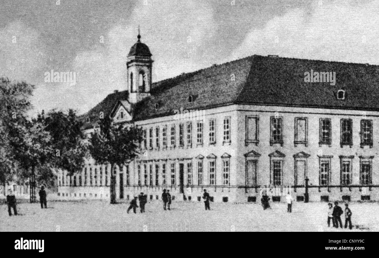 Fontane, Theodor, 30.12.1819 - 20.9.1898, deutscher Schriftsteller, Gymnasium in Neuruppin, Holzgravur, 19. Jahrhundert, Stockfoto