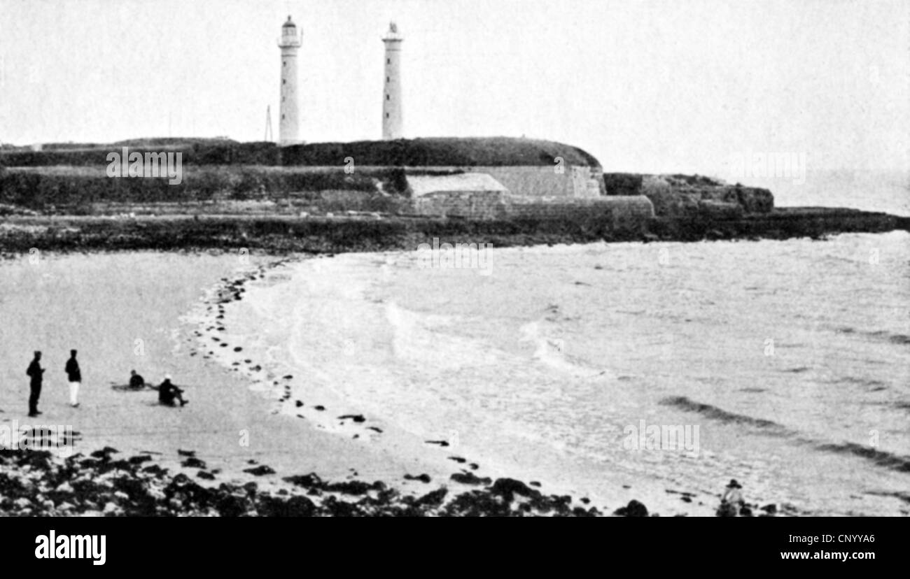Fontane, Theodor, 30.12.1819 - 20.9.1898, deutscher Autor/Schriftsteller, die Insel Oleron mit der Festung während Fontanes Gefangenschaft 1870, Stockfoto