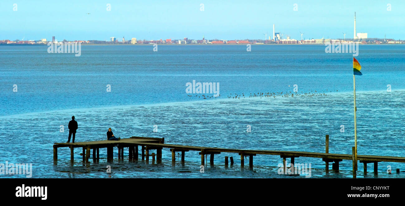 Blick über den Jade-Mündung in Dangast, Friesland, Niedersachsen, Wilhelmshaven, Deutschland Stockfoto