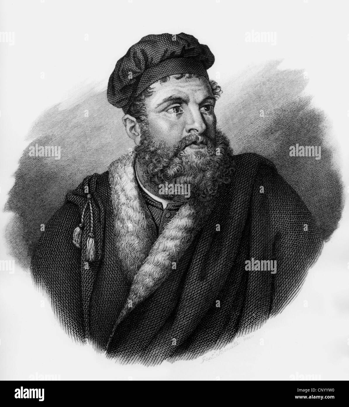 Polo, Marco, 1254 - 8.1.1324, venetianischer Händler und Reisender, Porträt, Holzgravur, 19. Jahrhundert, Stockfoto