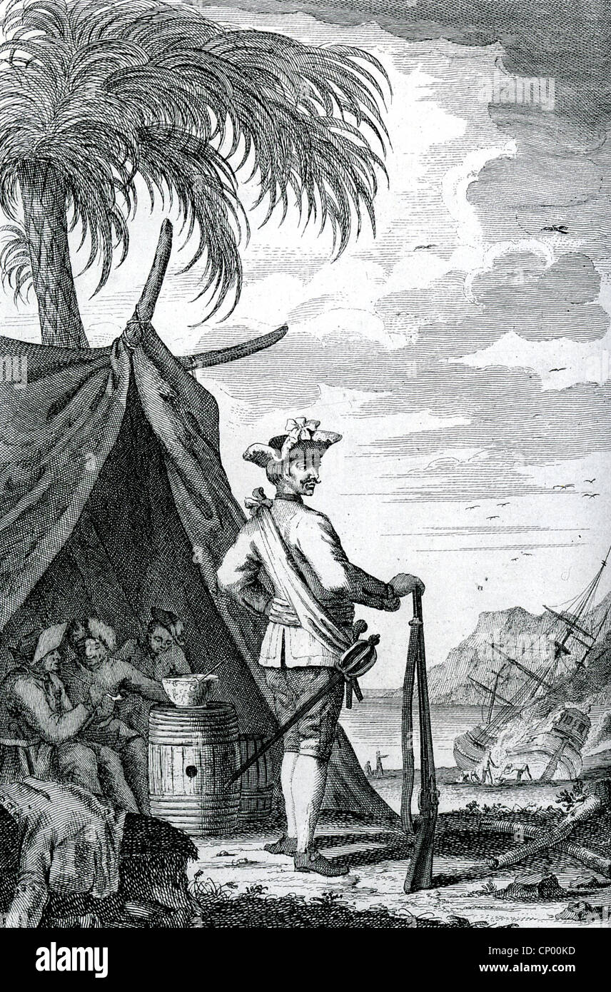 GEORGE LOWTHER (?-1723) englischen Piraten zeigt seine Männer in einem Zelt während ihr Schiff The Happy Lieferung bergende rasten Stockfoto
