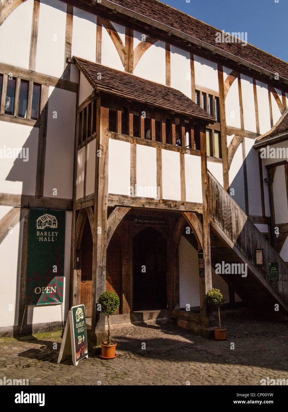 Gerste-Halle eine rekonstruierte mittelalterliche Hospiz in Kaffee Hof York UK Stockfoto
