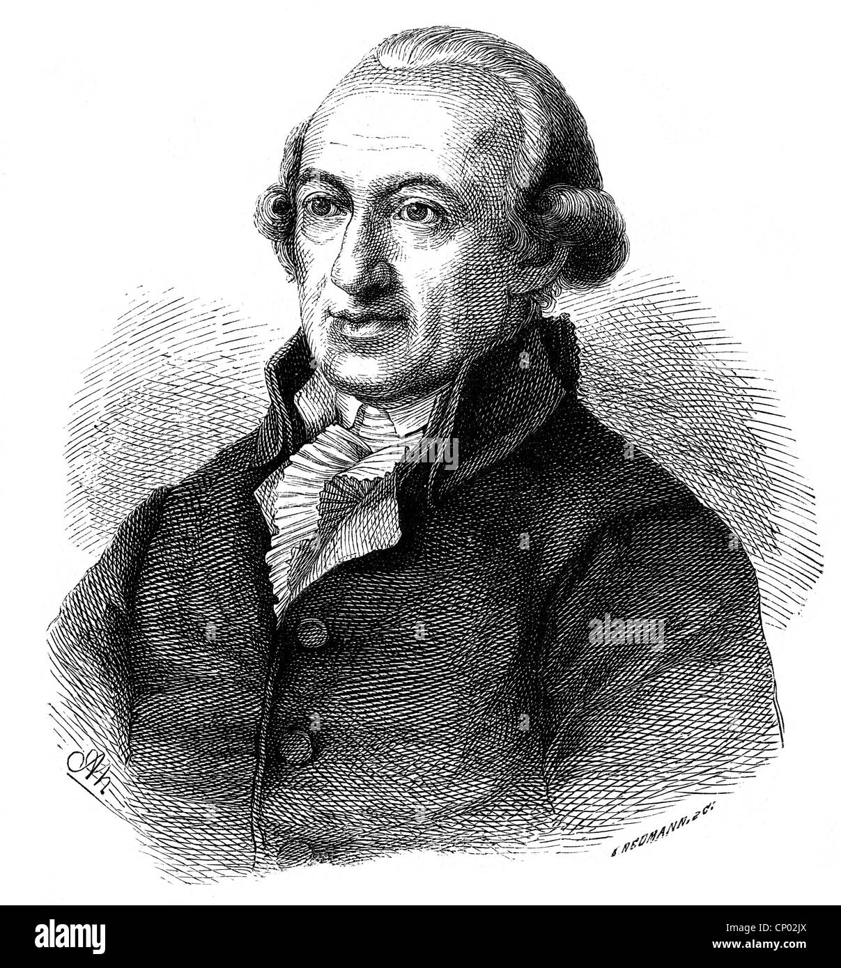 Wieland, Christoph Martin, 5.9.1733 - 20.1.1813, deutscher Dichter, Porträt, Holzgravur von Adolf Neumann (1830-18), 19. Jahrhundert, Stockfoto