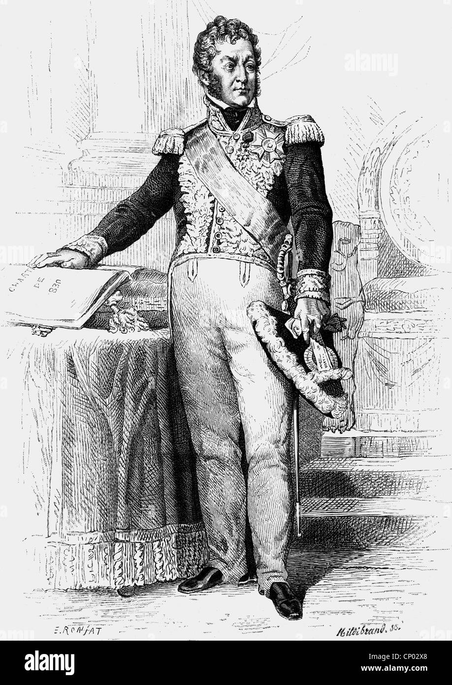 Louis Philippe, 6.10.733 - 26. 8.1850, König von Frankreich 7.8.1830 - 24.2.1848, volle Länge, Holzgravur, 19. Jahrhundert, Stockfoto