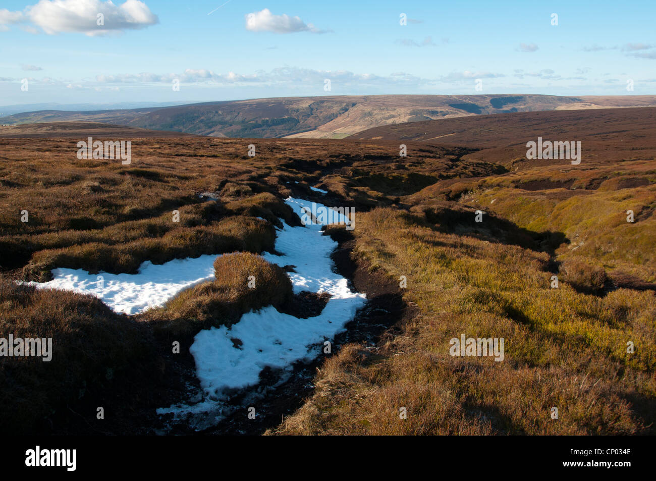 Der Oberlauf des Torside Clough Blickrichtung Longdendale, Bleaklow, Peak District, Derbyshire, England, UK Stockfoto