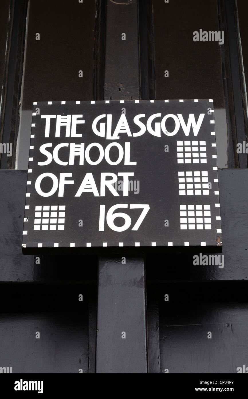 Glasgow School of Art Zeichen, Schottland, UK Stockfoto