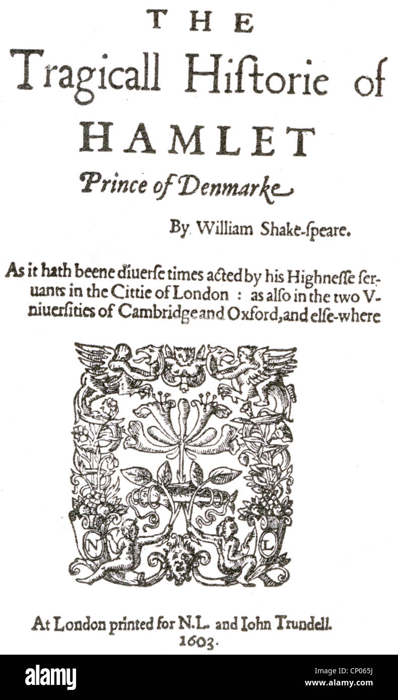 Weiler Titelblatt der ersten Quarto veröffentlicht im Jahre 1603 - das so genannte "schlechte Quarto" Stockfoto