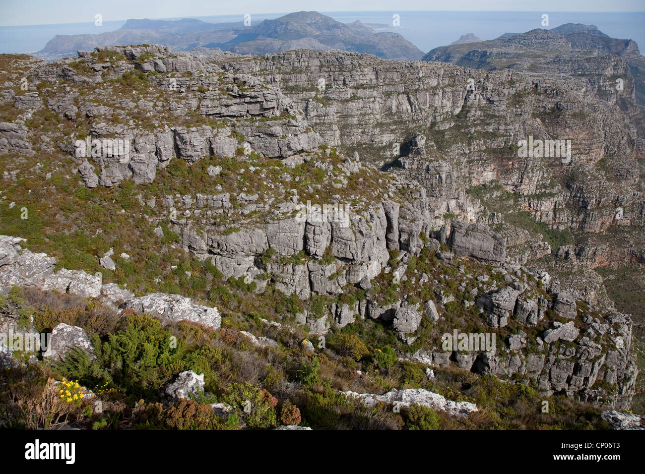 Blick auf zwölf Apostel Bergkette des Tafelbergs, Tafelberg, Kapstadt, Südafrika, Western Cape Stockfoto