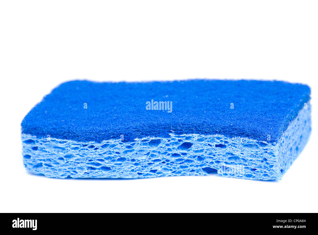 blaue porösen Schwamm isoliert auf weißem Hintergrund Stockfoto