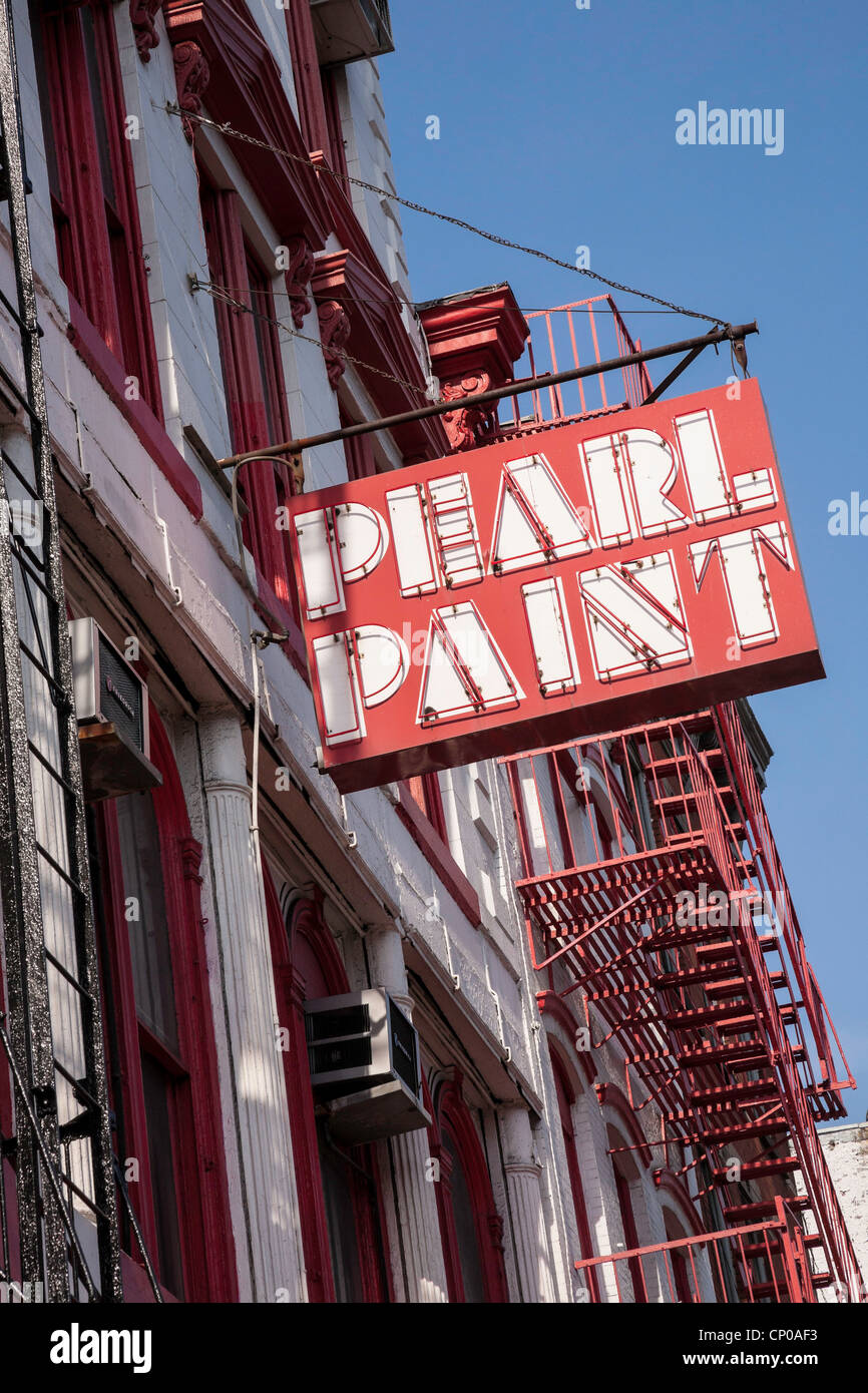 Perle Farbe Zeichen, Chinatown, NYC Stockfoto