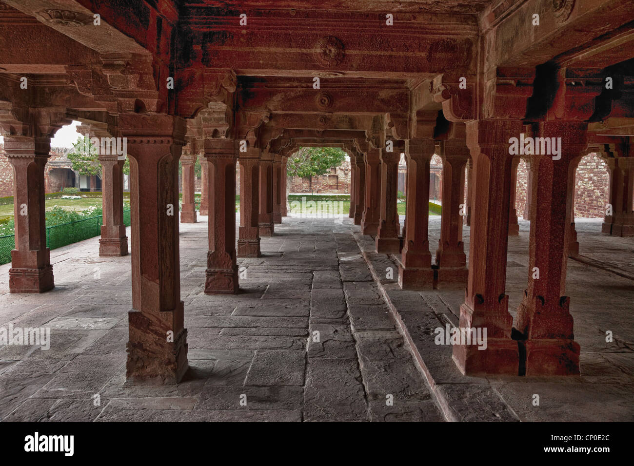 Fatehpur Sikri, Uttar Pradesh, Indien. Tragenden Säulen von Panch Mahal, der fünf-stöckige Palast. Stockfoto
