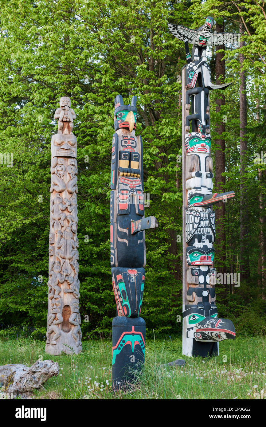 Stanley Park Totempfähle Vancouver Stockfoto