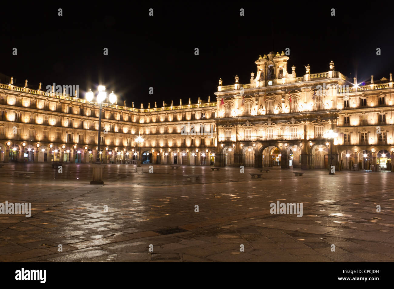 Eine Nacht Blick auf die Plaza Mayor von Salamanca Stockfoto