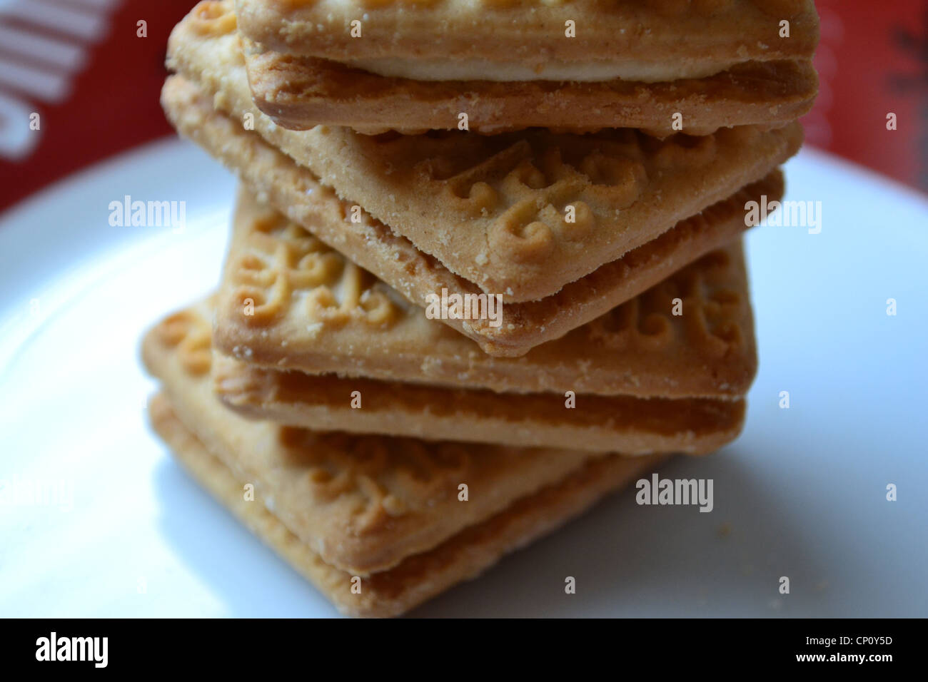 Pudding Sahne Biskuit Stack. Stockfoto