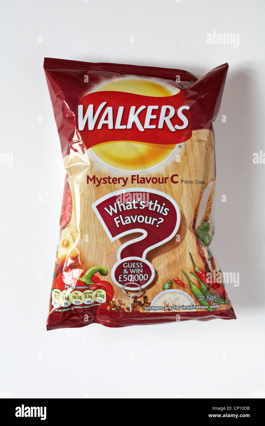 Paket von Wanderer Geheimnis Geschmack C Kartoffelchips isoliert auf weißem Hintergrund Stockfoto