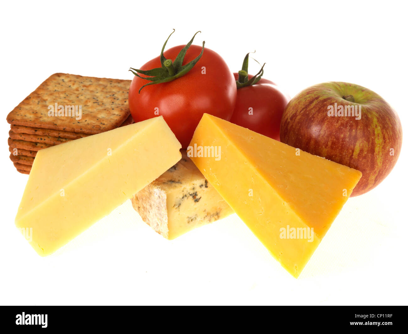 Käse und Gebäck mit Früchten Stockfoto