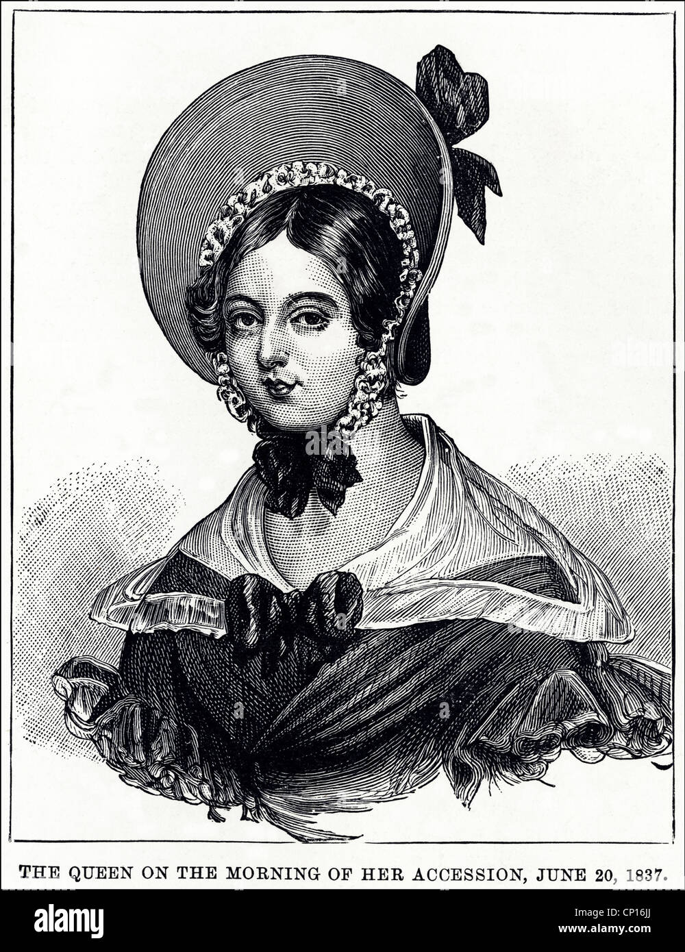 Königin Victoria abgebildet auf der Morgen der 20. Juni 1837. Viktorianische Gravur vom 13. Juni 1887 Stockfoto