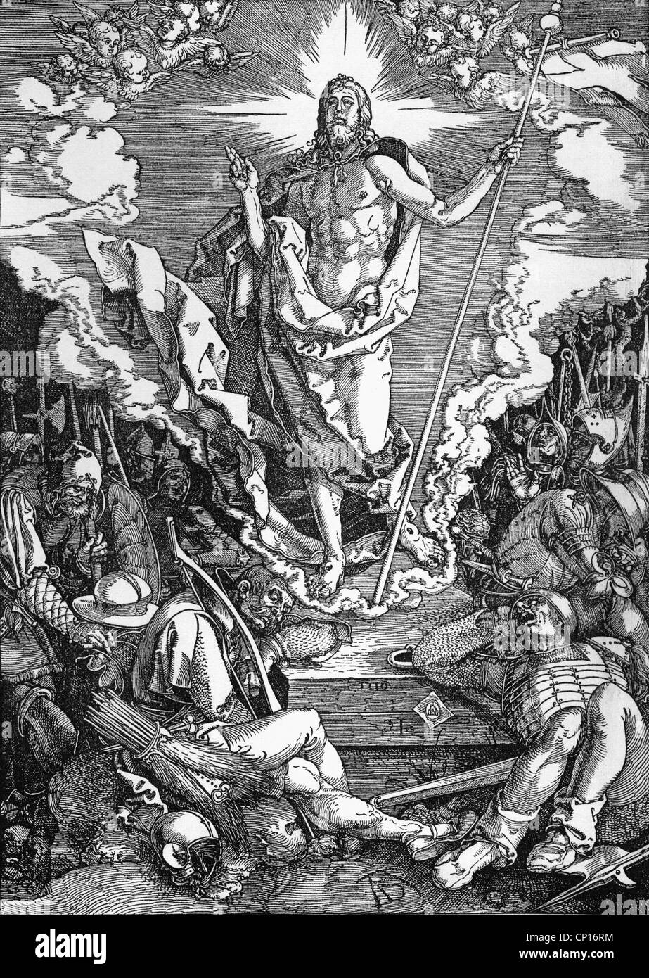 Religion, Christentum, Jesus Christus, der Auferstehung, "die Auferstehung Jesu Christi", "Die große Leidenschaft", holzstich von Albrecht Dürer, 1510, Artist's Urheberrecht nicht gelöscht werden Stockfoto