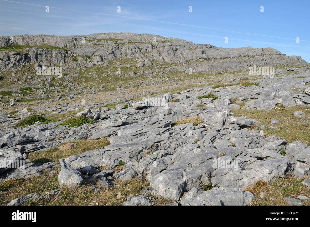 Kalksteinfelsen und Pflaster aus Mullaghmore, The Burren Nationalpark, Co. Clare, Irland Stockfoto