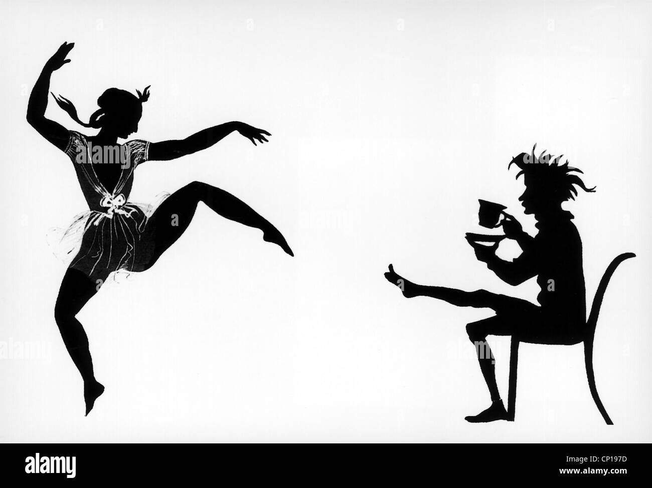 Montez, Lola, 17.2.181 - 17.1.1861, irischer Tänzer, Silhouette von Moritz von Schwind, (21.1.1804 - 8.2.1871), Lola Montez ist für Louis I', ca. um das Jahr 1847, düstere Stockfoto