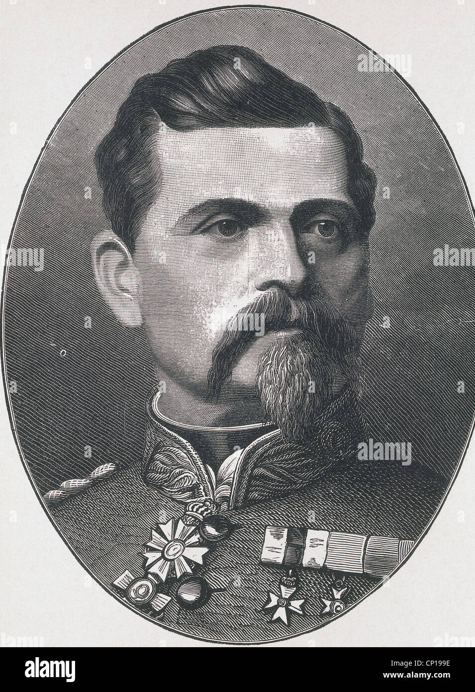 Tann-Rathsamhausen, Ludwig Freiherr von der, 18.6.1815 - 26.4.1881, Bayerischer General, Kommandierender General des I Bayern Armeekorps 1869 - 1881, Porträt, Holzgravur, ca. 1875, Stockfoto