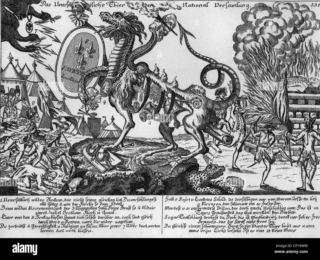 Geographie / Reisen, Frankreich, Französische Revolution 1789-1799, Karikatur 'das unersättliche Monster der Nationalversammlung', Deutschland, 1792, Zusatzrechte-Clearences-nicht vorhanden Stockfoto