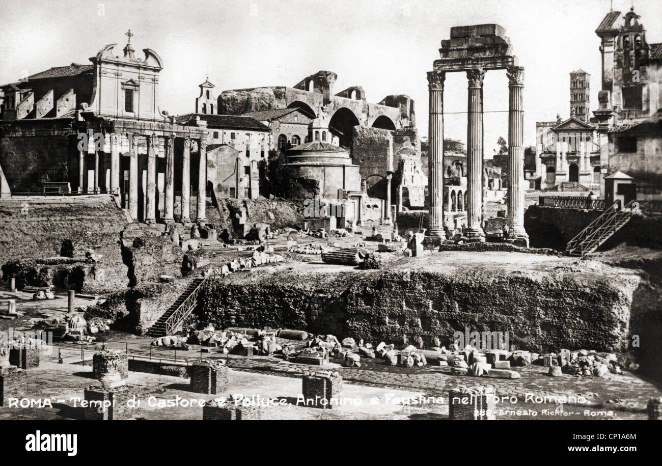 Geographie / Reisen, Italien, Rom, Forum Romanum, Tempel von Antoninus Pius und Fausta, Tempel von Castor und Pollux, , zusätzliche-Rechte-Clearences-nicht verfügbar Stockfoto