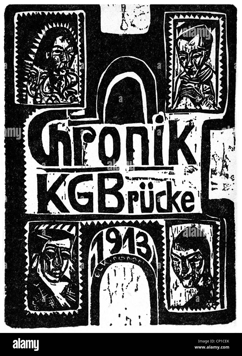 Bildende Kunst, Kirchner, Ernst Ludwig, (1880 - 1938) , 'Chronik KG Brücke 1913', Holzschnitt, Zusatzrechte-Clearenzen-nicht vorhanden Stockfoto