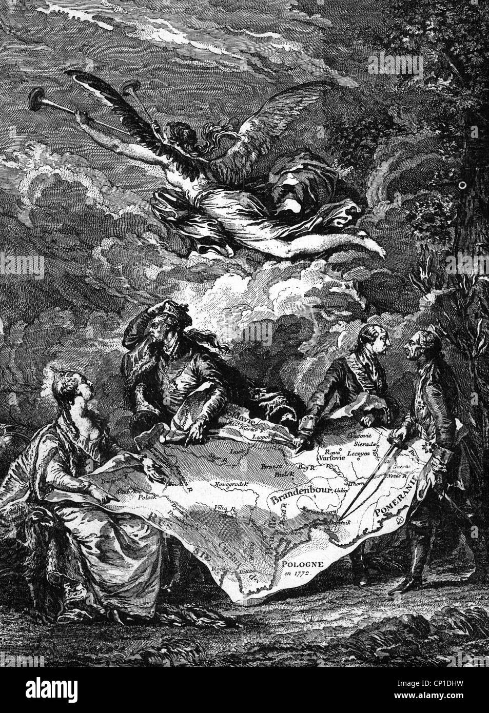 Geographie / Reisen, Polen, Teilung Polens, die erste Teilung: 1772, Allegorie, zeitgenössischer Kupferstich von Lemire, Additional-Rights-Clearences-not available Stockfoto