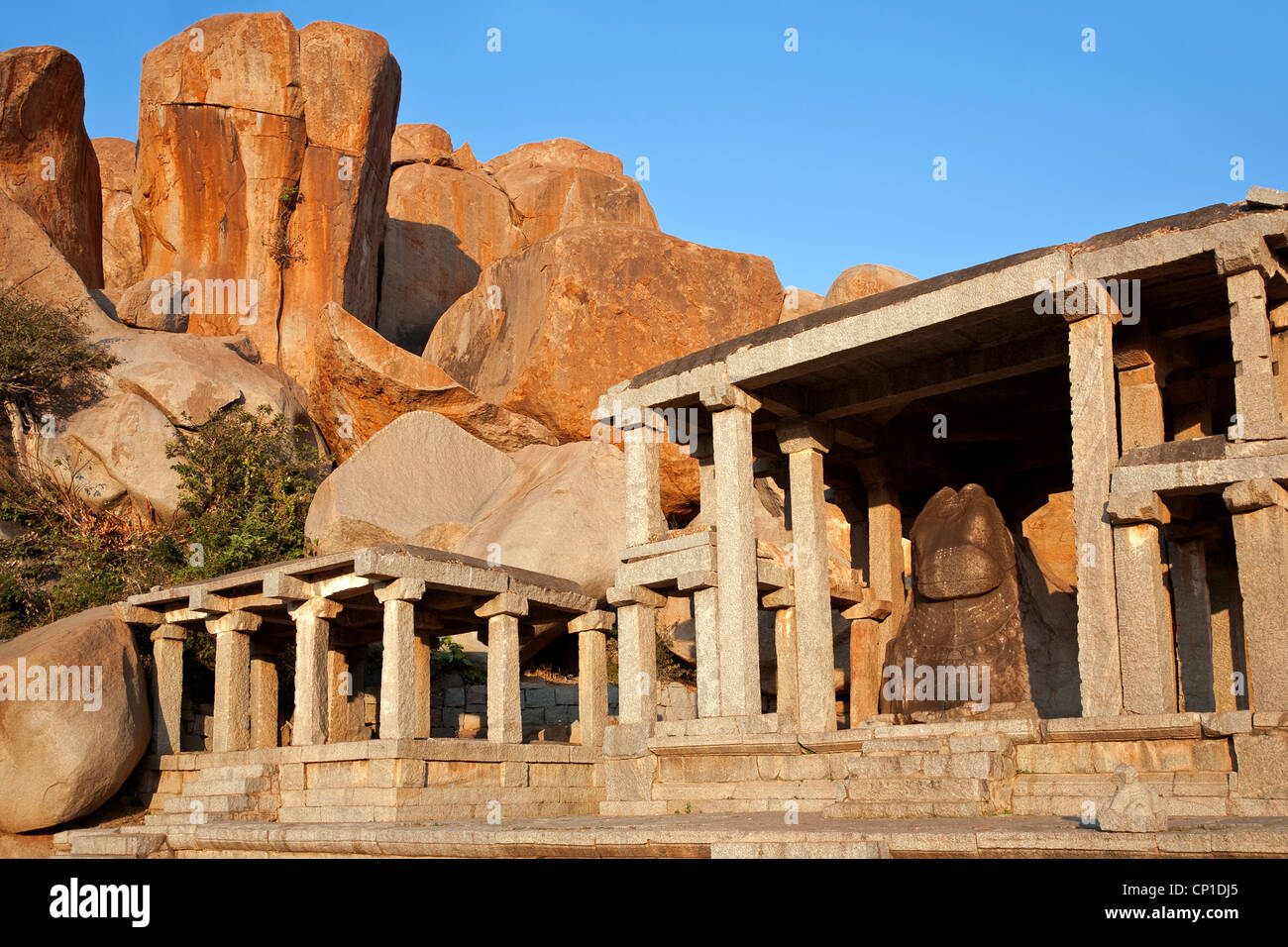 Nandi Bull monolithische Skulptur. Hampi. Karnataka. Indien Stockfoto