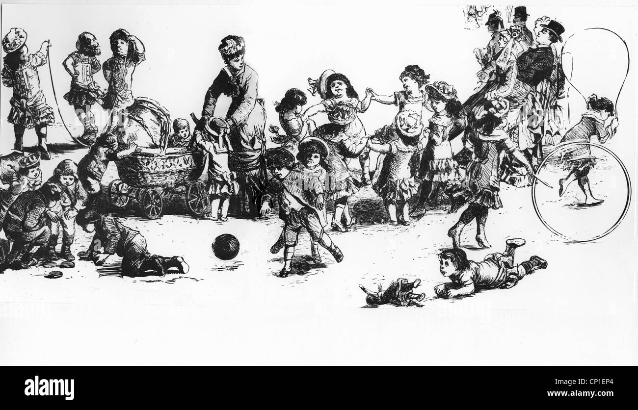 Personen, Kinder, spielende Kinder im Volksgarten, Wien, Holzstich, um 1900, Zusatz-Rechte-Clearenzen-nicht vorhanden Stockfoto