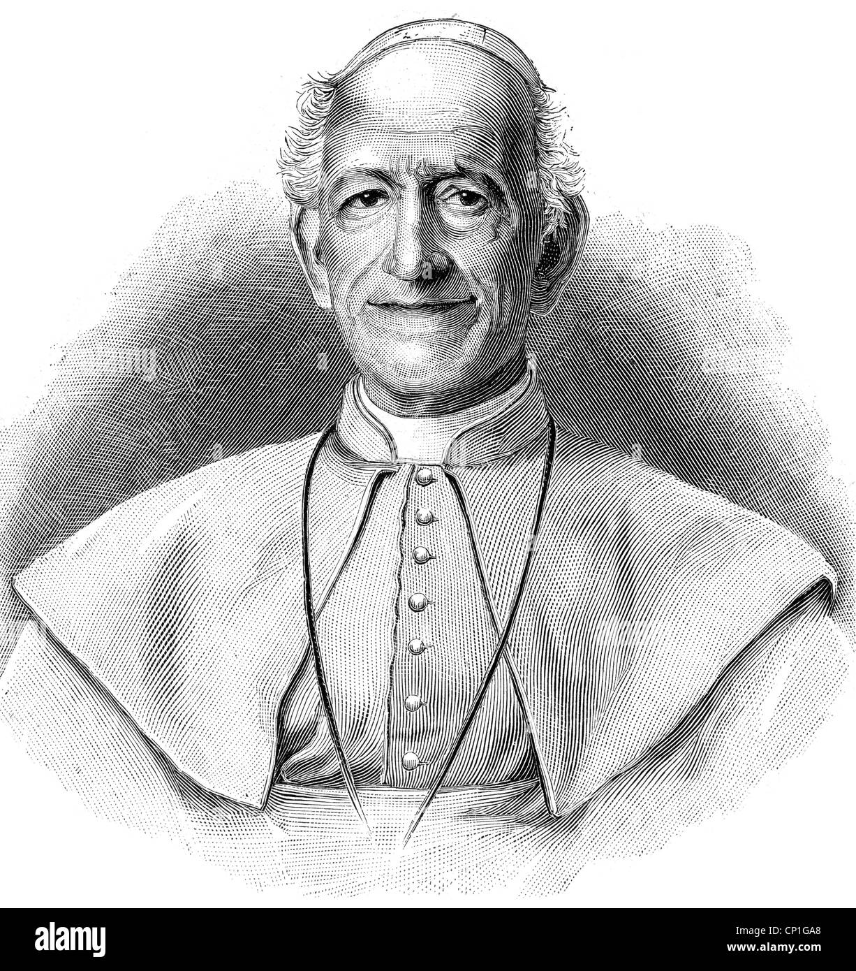 Leo XIII (Vinczo Gioacchino Graf Pecci), 2.3.1810 - 20.6.1903, Papst 20.2.1878 - 20.6.1903, Porträt, Holzgravur, 19. Jahrhundert, Stockfoto