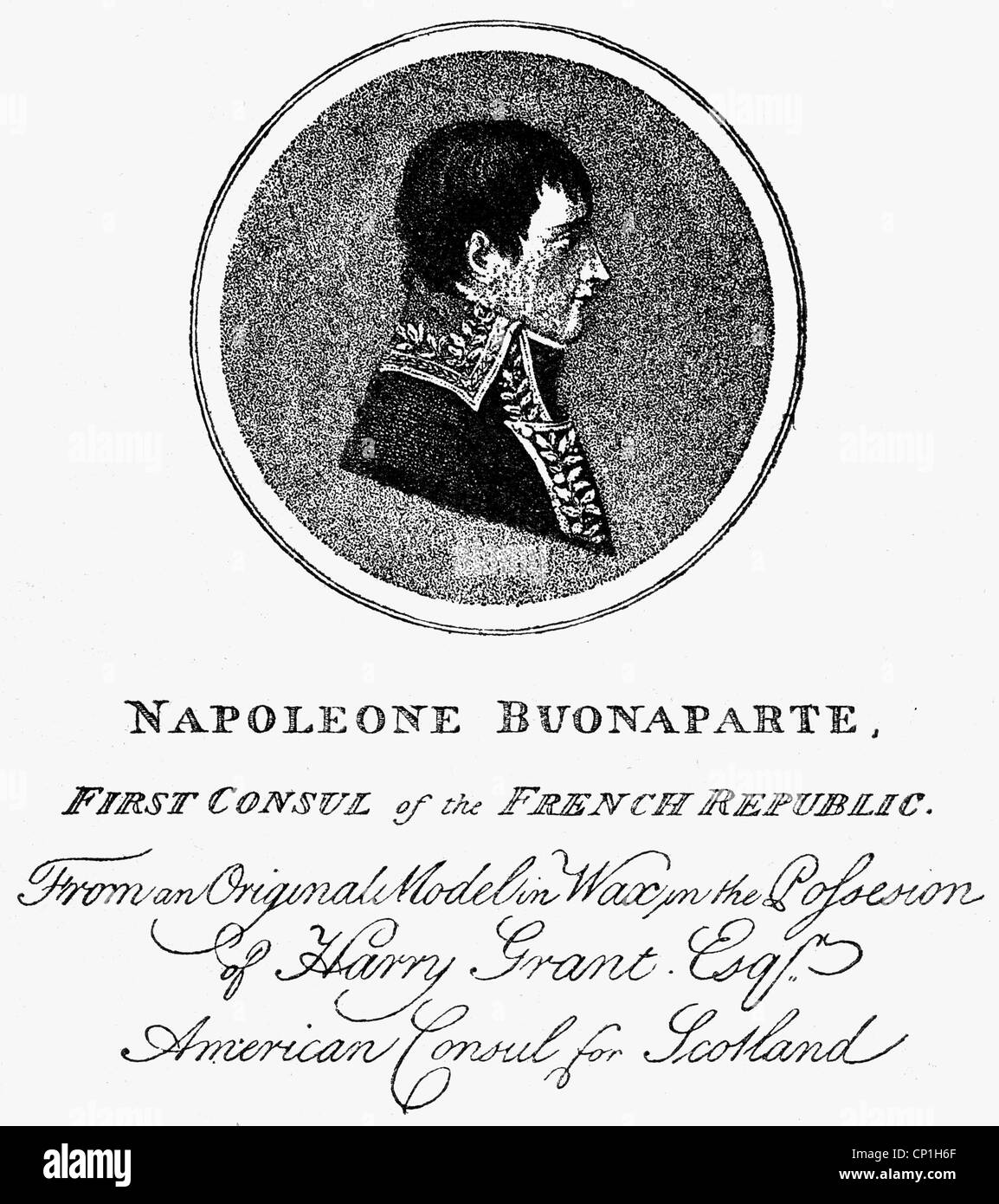 Napoleon I, 15.8.1769 - 5.5. 1821, Kaiser der Franzosen 2.12.1804 - 22.6.1815, Porträt, als Ersten Konsul 1799-1804, Kupferstich, von J. Harris, London, 1800, Artist's Copyright gedruckt hat, nicht geklärt zu werden. Stockfoto