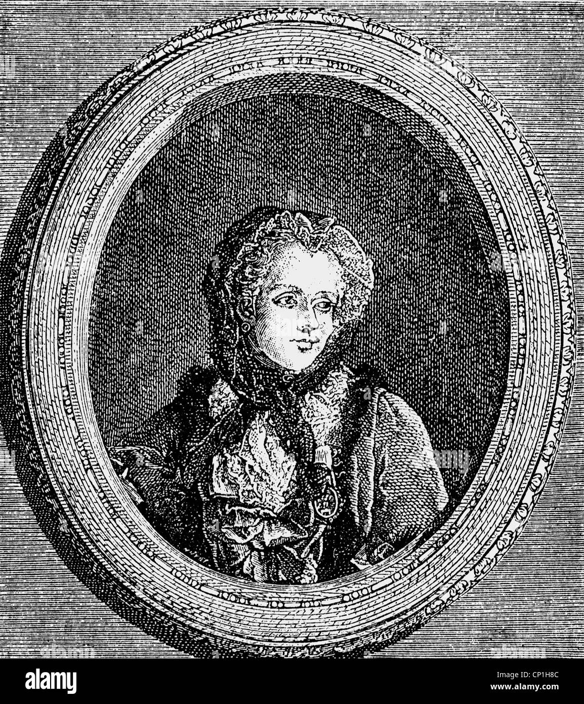 Marie Carolina, 23.6.1703 - 24.6.1768, Königin von Frankreich 5.9.1725 - 24.06.1768, Porträt, Kupferstich, 18. Jahrhundert, Artist's Urheberrecht nicht gelöscht werden Stockfoto