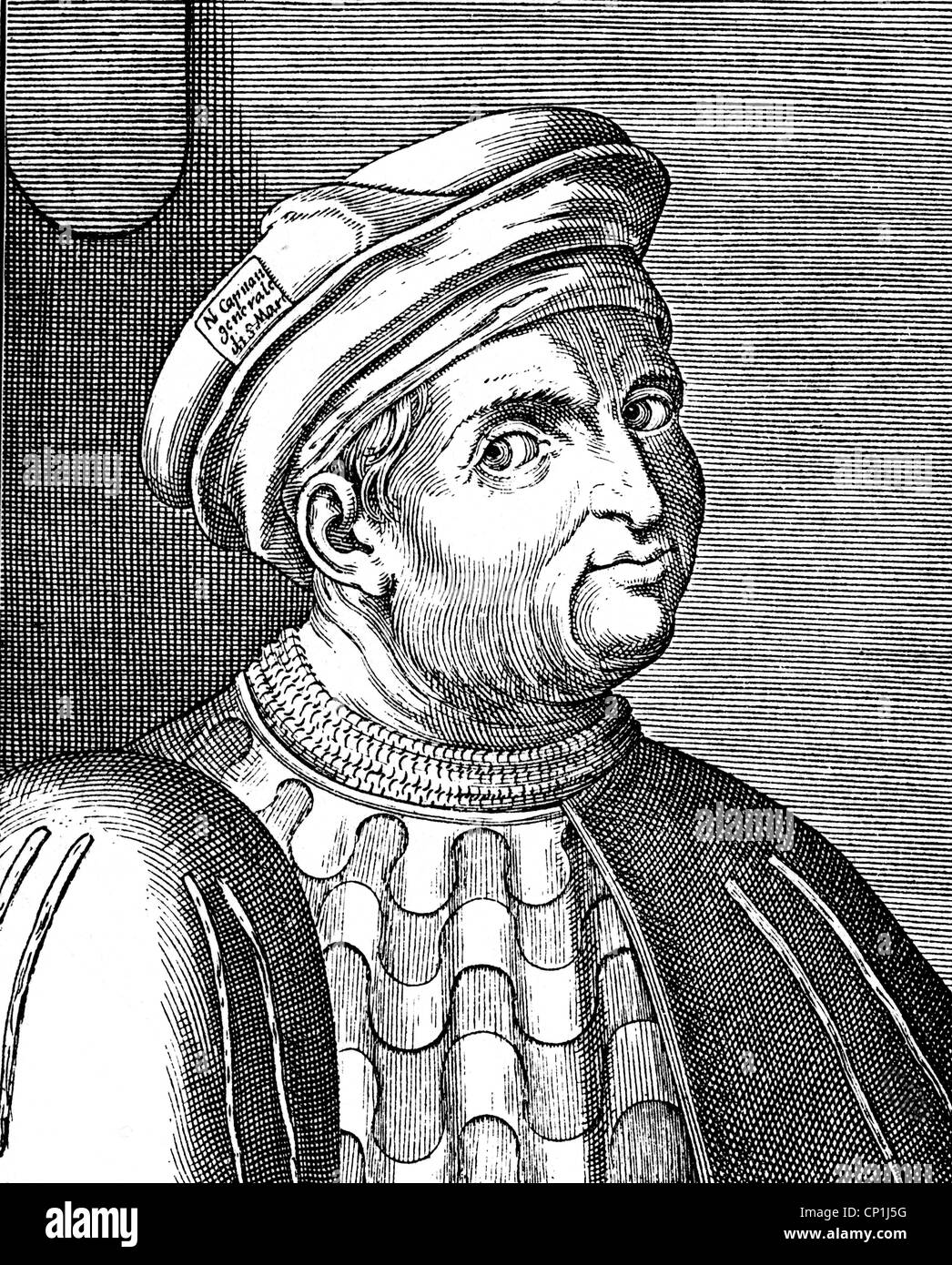 Bussone da Carmagnola, Francesco, circa 1390 - 5.4.1432, Italienisch condottiero, Porträt, Kupferstich, 17. Jahrhundert, Artist's Urheberrecht nicht gelöscht werden Stockfoto