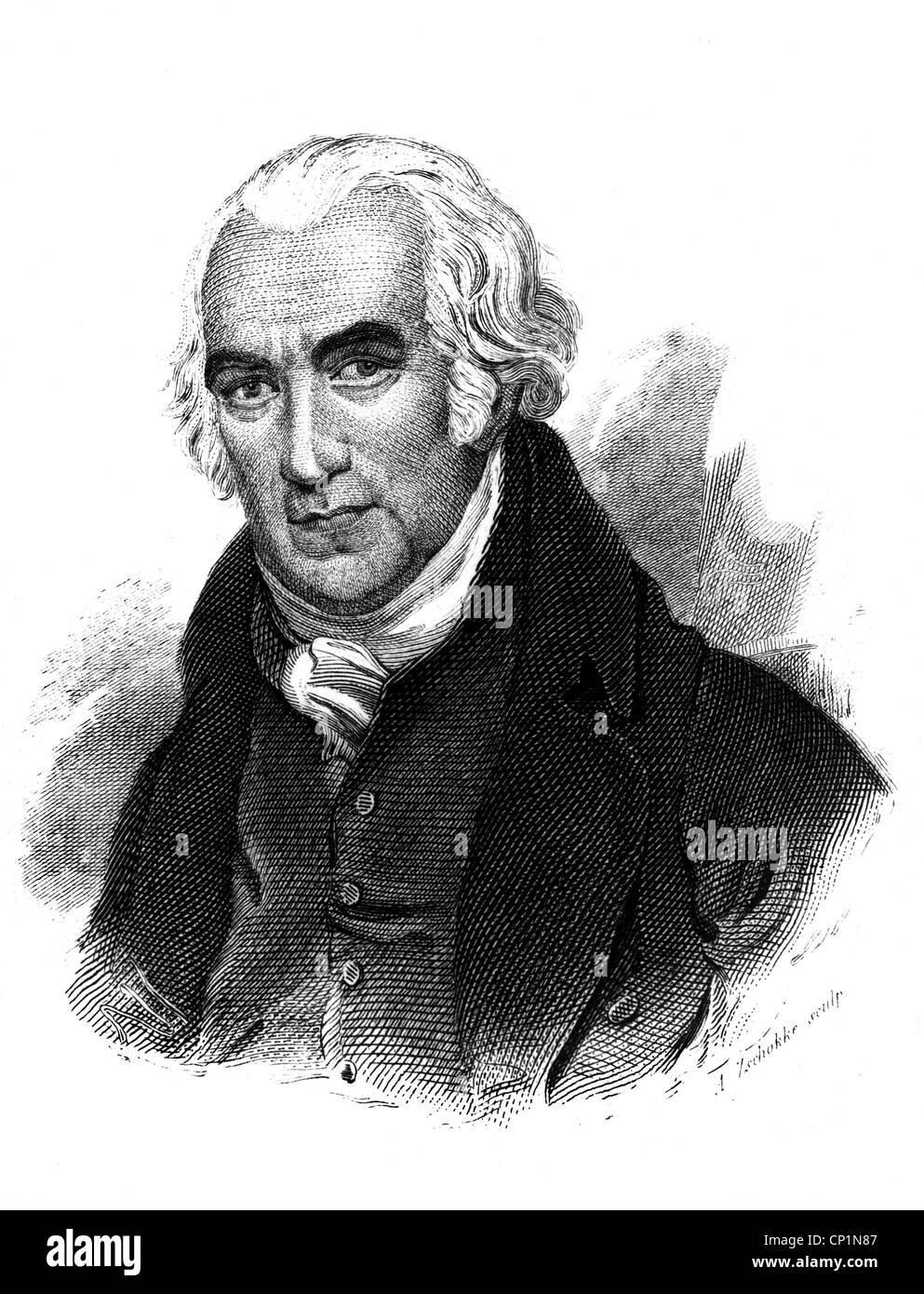 Watt, James, 19.1.1736 - 25.8.1819, schottischer Ingenieur und Erfinder, Porträt, Holzgravur, 19. Jahrhundert, Stockfoto