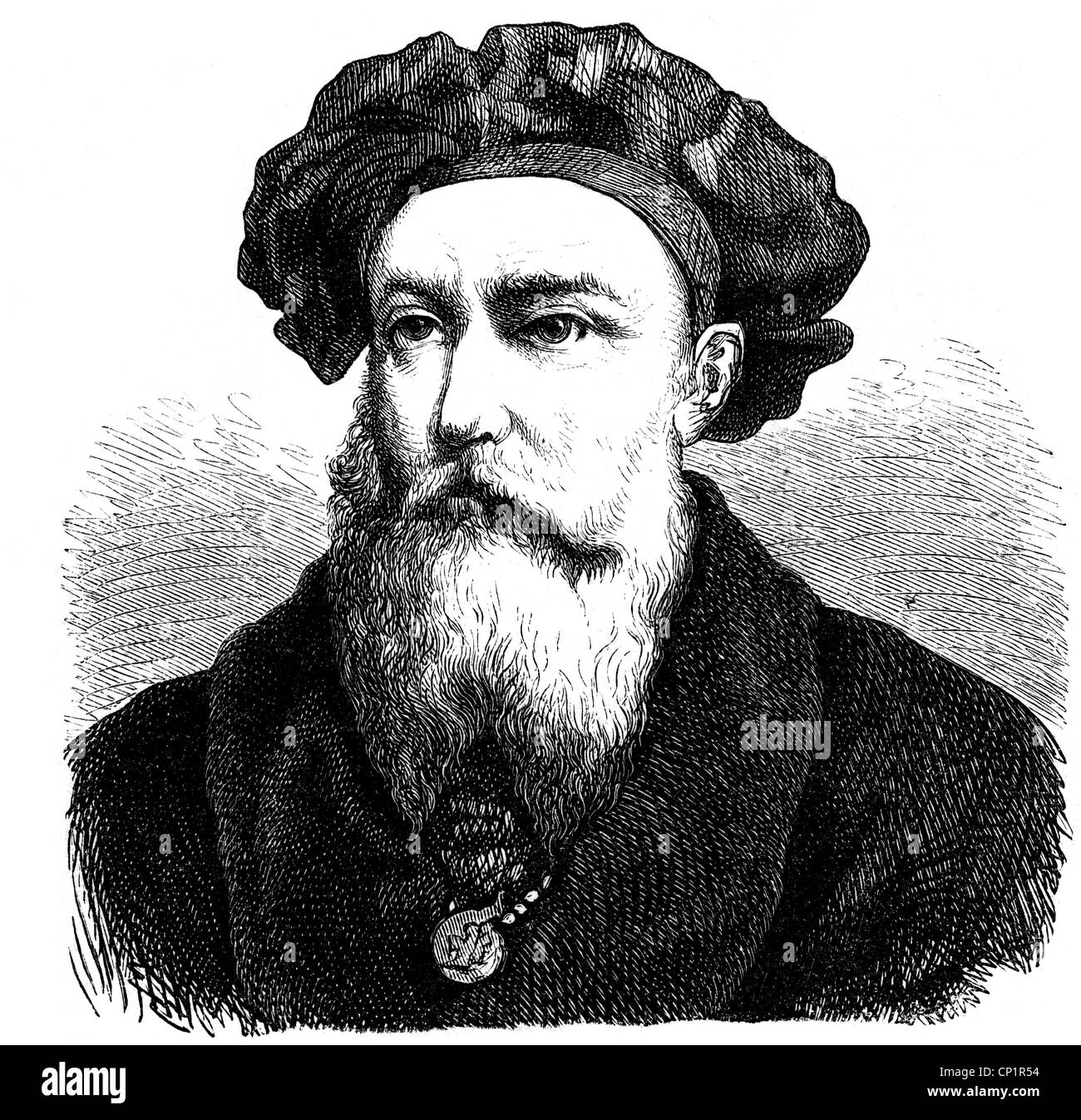 Gama, Vasco da, ca. 1469 - 24.12.1524, portugiesischen Seefahrer, Porträt, Holzgravur, 19. Jahrhundert, Stockfoto