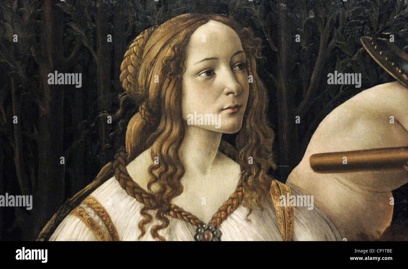 Renaissance Kunst. Italien. Sandro Botticelli (1445-1510). Venus und Mars, c. 1483. Detail der Venus. Tempera auf Verkleidung. Stockfoto