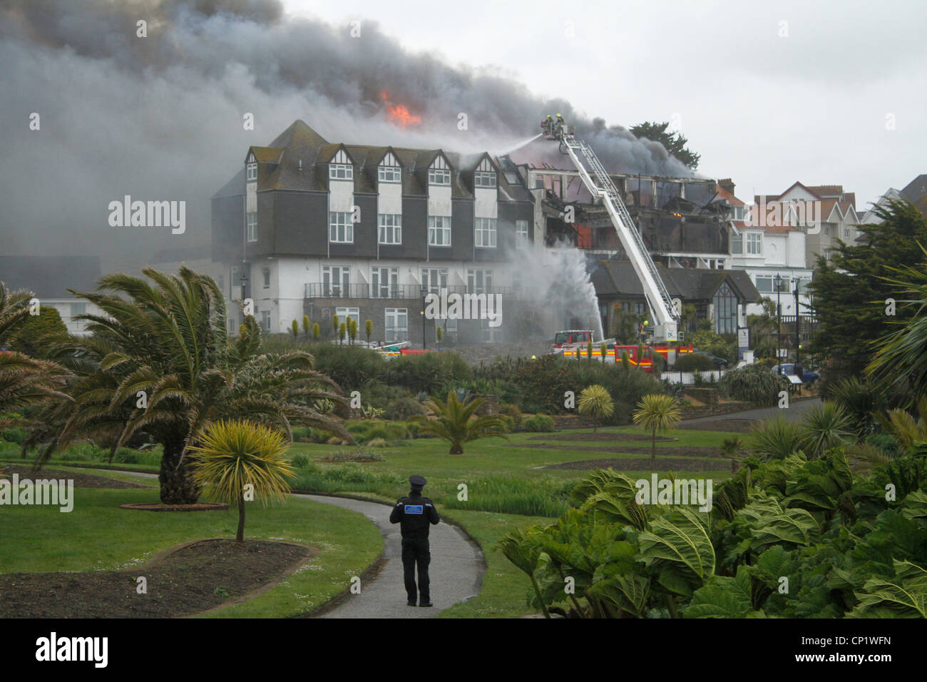 Falmouth Hotel Feuer 2012, Cornwall Stockfoto