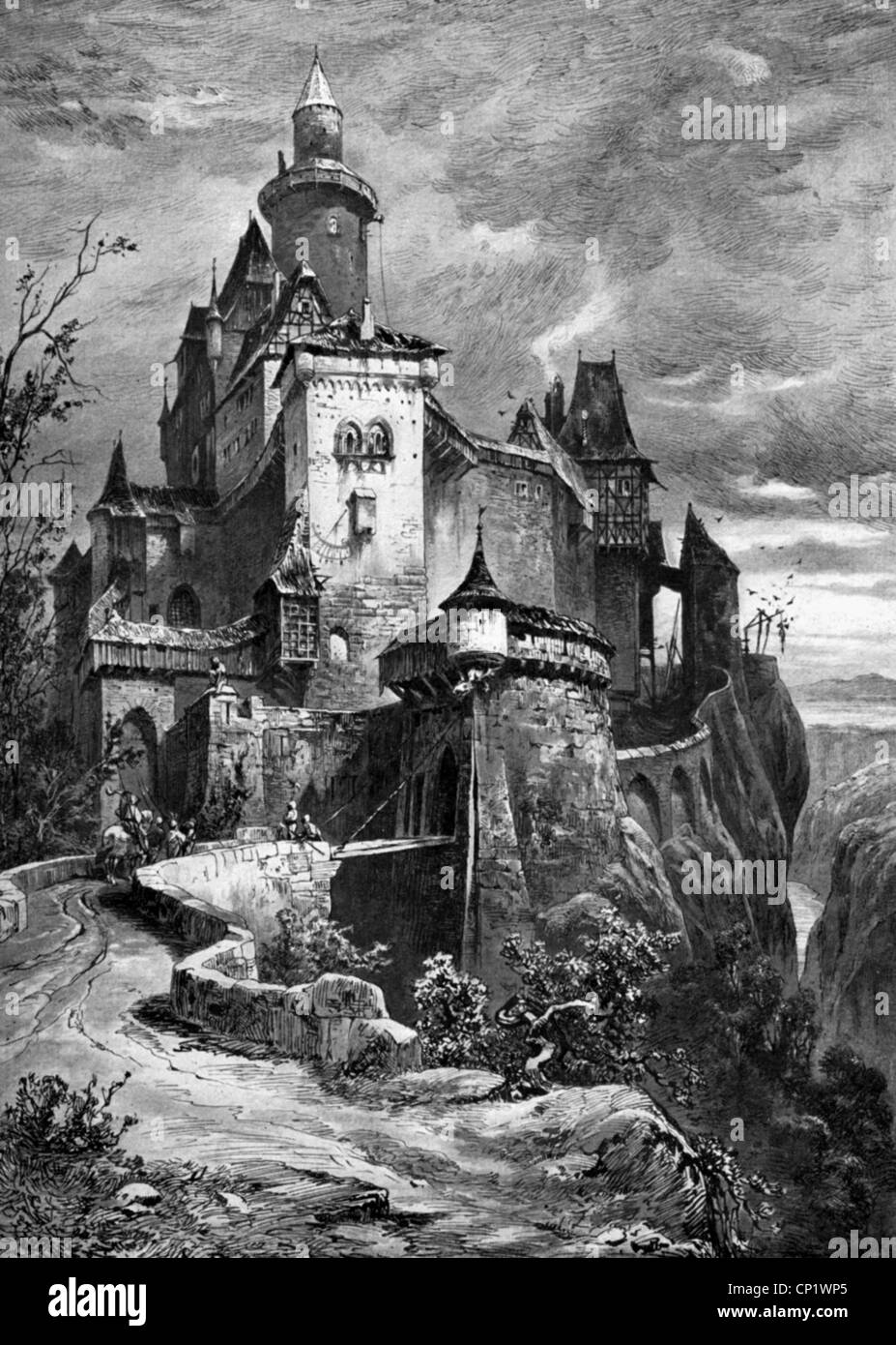 Mittelalter, Architektur, Ritterburg, Illustration, 19. Jahrhundert